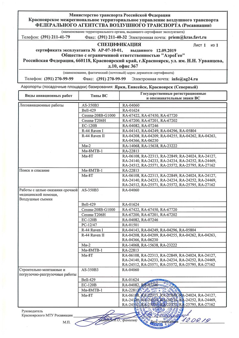 Разрешительные документы :: Авиакомпания АэроГео